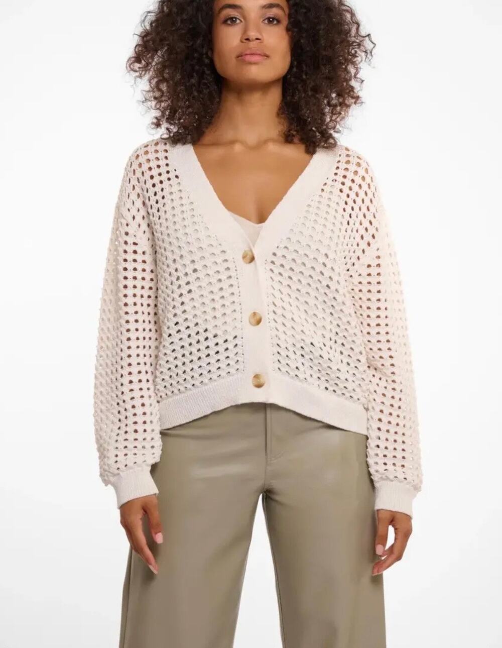 Rino & Pelle Adania Button Cardigan Sweater Crochet Cream Medium Open Knit